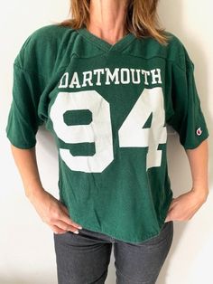 1994 Dartmouth class jersey, from my own collection, sold by the Dartmouth Coop for the class of 1994.  I've had this for years and could never part with it - but now I'm selling it! Yay for you. Has a tear (see pic 7) that could easily be sewn back, I just chose to leave it like that. I love EVERYTHING about this - and it's made by Champion! (shoutout to a  sweet guy named Phil who helped me correctly identify this jersey!) Throwback Green Tops For Sports Events, Vintage Sports Tops For Football Season, Throwback Green Tops For College, Throwback Tops For College Football Season, Sweet Guys, The Class, Guy Names, Coop, Gender Neutral