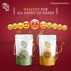 two bags of nuts with faces drawn on them and the words healthy for all kinds of heads