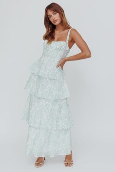 Shop the Provence Bloom Tiered Maxi Dress Floral Sage | Selfie Leslie White Kitten Heels, Beach Bridesmaid, Prom Inspo, Selfie Leslie, Maxi Dress Floral, White Kitten, Euro Summer, School Dance, White Kittens