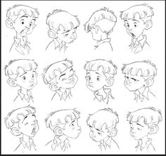 a bunch of cartoon faces with different expressions and haircuts on each side of the face