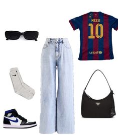 Outfit With Soccer Jersey, Barcelona Jersey Outfit Women, Soccer Outfits For Women Fashion, Barcelona Shirt Outfits, Barca Jersey Outfit, Barcelona Jersey Outfit, Soccer Outfits For Women, Barca Outfit