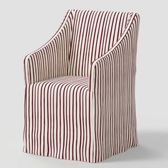 Sloped Arm Slipcovered Dining Chair in Waverly Stripe Berry Cream - Threshold™ Striped Chair Living Room, Modern French Colonial, Striped Armchair, Round Back Dining Chairs, Dallas Apartment, Dining Room French, Striped Chair, Creative Office Space, Rocky River