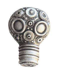 a metal light bulb with gears on it