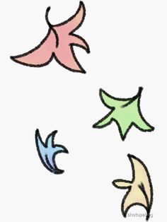 four different colored birds flying in the air