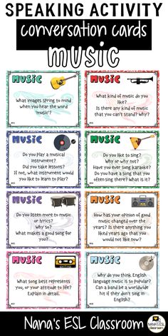 an image of music speaking activity cards