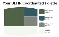 the color scheme for your behr coordinated palette is shown in green, gray and white