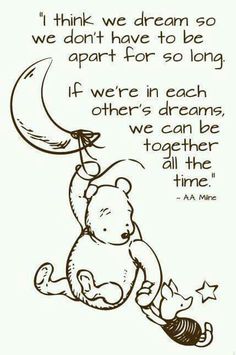 winnie the pooh quote with an image of a teddy bear hanging from a crescent