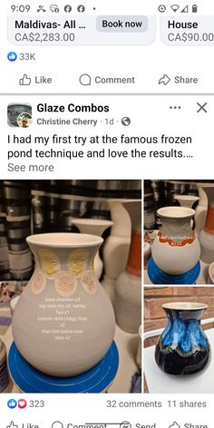 two pictures of vases with different designs on them