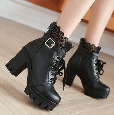 Zipper Boots, Repellent, Water Repellent, High Heel, Black Boots, Ankle Boots, Lace Up, Boots, Heels