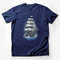 Nautical Ship Graphic T-Shirt, Vintage Sailing Vessel Tee, Men's Sea Adventure Top, Ocean Explorer Cotton Shirt, Gift for Sailors Male T-Shirt Custom graphic T-Shirt.Customize your color Nautical Navy Short Sleeve T-shirt, Navy Nautical Short Sleeve T-shirt, Nautical Cotton T-shirt For Sailing, Navy Nautical Cotton T-shirt, Navy Cotton Nautical T-shirt, Nautical Style Sail Color Short Sleeve Tops, Nautical Short Sleeve Top In Sail Color, Nautical T-shirt With Graphic Print For Sailing, Nautical Style Sail Color T-shirt For Sailing