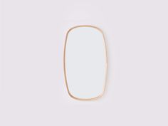 an oval mirror on a white wall