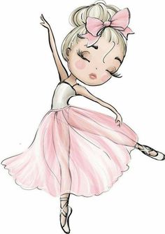 a drawing of a ballerina girl in pink and white dress with her arms stretched out