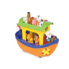 a toy boat with animals on it