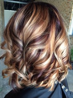 Ribbons of color! Mahogany violet and blonde! Hair by Jordan! Hair Color For 50 Year Old Women Over 50, Hair Color Trends Short Hair, Moms Hairstyles, Spring Highlights, Copper Lowlights, Fall Hair Color