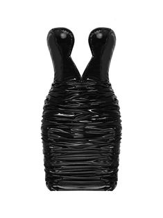 Material: Polyester & spandex blend Fully lined Back zipper closure Wired front Shine finish Ruched sides Sample size: S Delicate dry clean Protect accessories before washing Our Style No. ZC_VETTA Leather Tube Top, Chest Plate, Tight Mini Dress, Wrap Mini Dress, Summer Black, Hip Dress, Leather Pattern, Sequin Fabric, Mini Wrap Dress