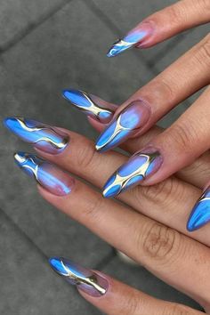 Get ready for summer with these 40+ perfect blue nails that will inspire your next manicure. Don't miss out on these trendy designs! Blue To Pink Ombre Nails, Blue Nails Vacation, Urban Nails Designs, Nails 2024 Blue, Blue Neon Nails, Trendy Nail Designs 2024, Nails Design 2024, Cool Blue Nails, Blue Baddie Nails