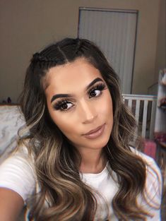 Front Braid Hairstyles Straight Hair, Braid On Top Of Head Middle With Curls, Front Head Braid Hairstyles, Top Braids Half Up, Braid In Front Hairstyles, Festival Hair Simple, Two Braids On Top Of Head With Hair Down, 2 Braids On Top Of Head With Hair Down, Concert Hair And Makeup