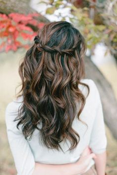 NEED to have my hair dyed like this. Love the half up waterfall braid. Could be good even for a semi-formal dance. Down Curly Hairstyles, Wedding Hairstyles Half Up Half Down, Curly Hairstyles, Half Up Half Down, Curly Hair Styles Naturally, Headband Hairstyles, Trendy Hairstyles