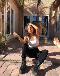 Bby gal @endlesslyloveclub in the Amazonite Crop Top White + I.AM.GIA Striker Pants Black + Dr. Marten Jadon Boots Black Polished -- Tap to… Animals Dogs, Mode Casual, Hair Black, Doc Martens, White Crop Top