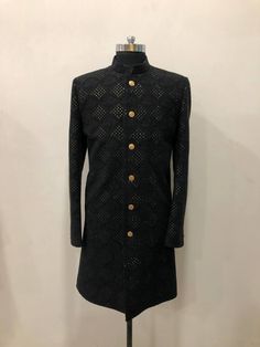 Sizes 36,38,40,42,44,46,48,50,52,54 DROP A PERSONALIZATION MESSAGE BELOW ALL COLORS CAN BE MADE FABRIC-DYEBLE COLOR FAST (NOT BLEEDABLE) Fitted Sherwani With Chikankari Embroidery For Groom, Fitted Chikankari Embroidery Sherwani For Groom, Fitted Traditional Wear With Resham Embroidery For Groom, Designer Traditional Wear With Resham Embroidery For Groom, Fitted Sherwani With Pallu For Groom, Groom's Fitted Sherwani With Cutdana, Fitted Sherwani For Groom, Diwali Festival, Fitted Sherwani For Groom Diwali Celebration, Fitted Sherwani With Cutdana For Groom