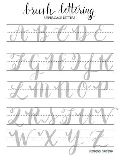 the brush lettering worksheet with cursive font and lowercase letters on it