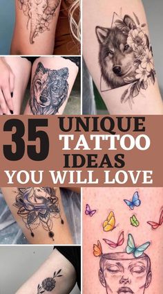 some tattoos are shown with the words, unique tattoo ideas you will love