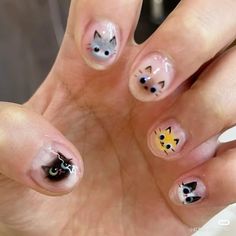 Blue Cat Nails, Short Nails Cute Design, Nail Ideas Cat, Cat Nail Designs Cute, Cat On Nails, Cat Gel Nails, Cute Nails Design Ideas, Cat Themed Nails