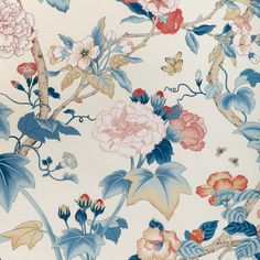 Samples and Purchasing available for Gardenia Print - Blue/Red Red By Lee Jofa | Garden Walk | Botanical & Floral Multipurpose Print at Designer Wallcoverings and Fabrics Lee Jofa Fabric, Hand Painted Wallpaper, Floral Upholstery, Lee Jofa, Fabric Houses, Brick And Stone, Wallpaper Panels, Professional Cleaning, Red Fabric