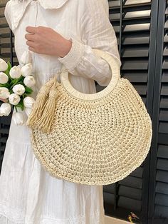 BirdinBag - Beach-ready Tassel Decor Straw Bag: Spacious, Stylish, and Versatile Casual White Shoulder Bag With Tassels, Elegant Beige Bags With Tassels, Beige Hobo Bag With Tassels For Daily Use, Beige Tassel Hobo Tote Bag, Beige Tote Hobo Bag With Tassels, White Travel Bags With Tassels, White Tassel Travel Bags, Cream Bags With Tassels, Spring Beige Shoulder Bag With Tassels