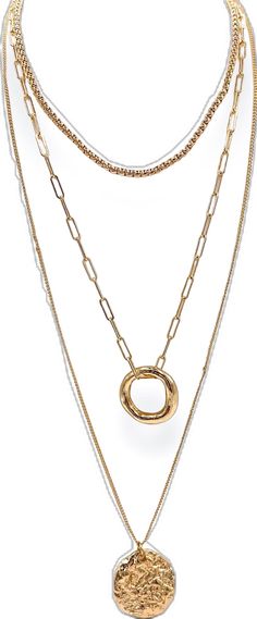 Trendy Alloy Layered Chain Necklace, Trendy Multi-strand Charm Necklaces, Trendy Alloy Layered Necklace With Chain, Elegant Layered Necklace With Double Chain And Round Pendant, Trendy Alloy Delicate Chain Necklace, Chic Alloy Necklaces For Party, Trendy Multi-strand Layered Chain Necklace, Trendy Metal Layered Necklace With Clavicle Chain, Trendy Layered Pendant Necklace