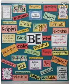 a bulletin board with words written on it and the word be spelled in different languages