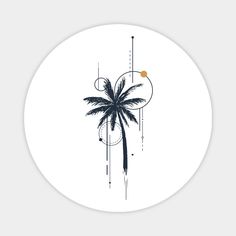 a white circle with a palm tree on it