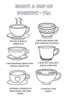 Enjoy A Cup Of Positivi-Tea Worksheets.  . . zones of regulation. school counseling. school counselor. school counseling tools. counseling resources. DBT Skills. DBT resources. DBT Tools. Dialectical Behavior Therapy. Psychology. Psychology tools. Psychology Resources. Counsellorcronan. Social worker. Social worker tools. Mental health book. Depression help. Self-care. Anxiety help. Anxiety tools. Mindfulness. Affirmations. SFBT. EMDR. CBT Tools. CBT worksheets. Instant download. Neuropsychology. PTSD. Trauma. Acceptance and commitment therapy. ACT therapist. Cheat sheet. Self-esteem. Growth mindset. SMART Goals. Art therapy. School counselling. Counselling resources. Therapist tools. Therapy resources. Classroom worksheets Dbt Activities For Teens, Coping Skill Activity For Adults, Cbt Therapy Techniques, Cbt Therapy Worksheets For Teens, Group Art Therapy Activities Self Esteem, Cbt Activities For Teens Art Therapy, Child Therapy Activities, Cbt Therapy Worksheets, Psychology Resources