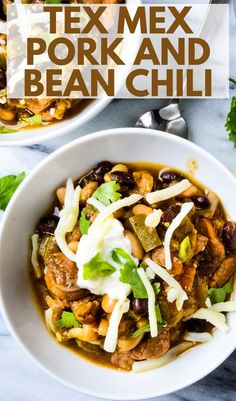 two bowls of tex mex pork and bean chili