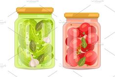 two jars with vegetables and herbs