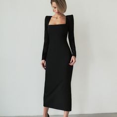 Women Cotton Dress, French Dress, Dress 2022, Elegant Maxi Dress, Party Dress Long Sleeve, Midi Dress Party, Mid Length Dresses, Dress Cuts, Midi Dress Bodycon