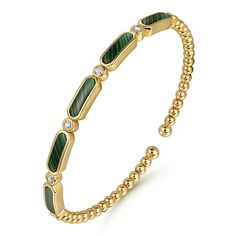 14K Malachite And Diamond Bujukan Bangle Bracelet- 3.22Ctw Malachite - 0.20Ctw Diamond Yellow Gold Bangle, Malachite Jewelry, Bracelet Online, Rare Gems, Gold Bangle, Girly Jewelry, Pendant Bracelet, Silver Rose Gold, Gold Bangles