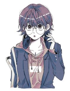 an anime character with glasses and a hoodie