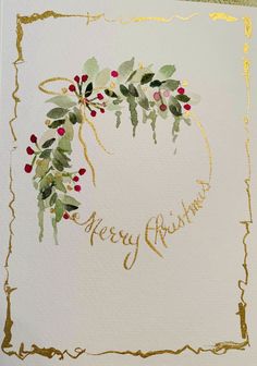 a christmas card with holly and berries on it