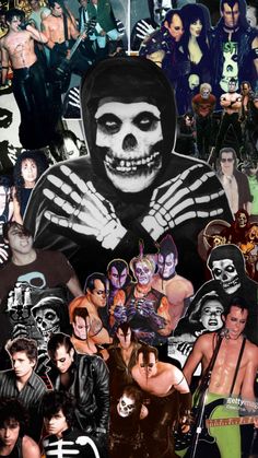 a collage of photos with people dressed up in costumes and makeup, including a skeleton