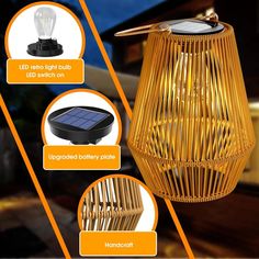 the solar powered light bulb has been designed to look like a bamboo lantern with an attached battery