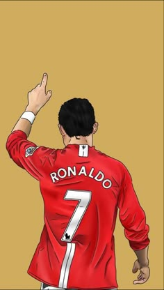 a man in a red shirt with his hand up and the number seven on it