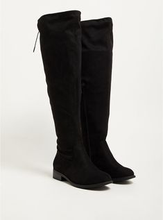 OTK - Stretch Faux Suede Black, BLACK Long Flat Boots, Wide Width Boots, Goblin King, Faux Suede Boots, Black Platform Boots, Unique Fits, Favorite Boots, Knee Boot, Wide Calf Boots