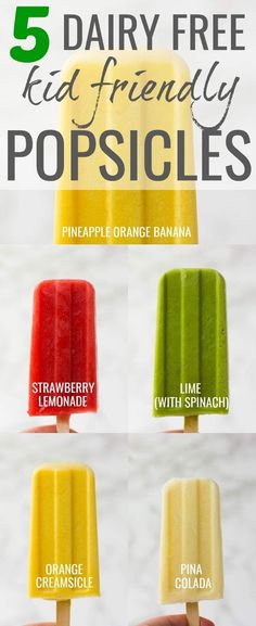 five different popsicles with text that reads 5 dairy free ice cream pops