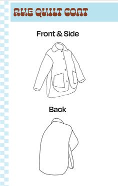 the front and back views of an adult's jacket, with instructions for how to sew