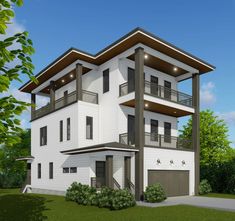 this is an artist's rendering of a two story house with balconies