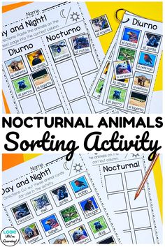 an animal sorting activity for kids with pictures on it and the words, nocturn animals