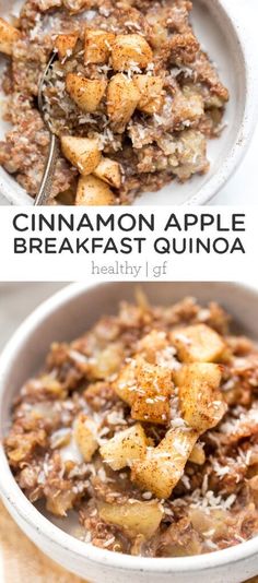 cinnamon apple breakfast quinoa in a white bowl