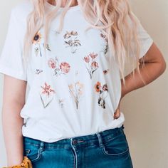 Hello friends, ❤ Show off your unique vintage style floral tee!Perfect for any vintage style lover and those with an eclectic, bohemian, hippie, or minimalist style!❤ Material and Fit:All of our t-shirts are 100% soft cotton (fabric may vary slightly depending on color) and are made is the U.S. They are very soft, light, and that much more comfortable, perfect to wear on any day, rain, sun or shine! The shirt is UNISEX - they are meant to have a looser fit, if you like it a bit tighter I'd recom White Vintage Print T-shirt For Spring, Casual Fall Shirt With Plant Print, Spring Floral Embroidery Relaxed Fit Shirt, Spring Vintage Print Top With Short Sleeves, Spring Top With Vintage Print And Short Sleeves, Vintage Spring Shirt With Plant Print, Vintage Relaxed Fit Shirt With Plant Print, Casual Floral Embroidered Shirt For Spring, Spring Cotton T-shirt With Vintage Print