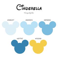 mickey mouse ears with the names of each disney character in different colors and font on them